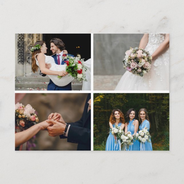 4 Photos Collage Simple Modern Wedding Thank You Announcement Postcard (Front)