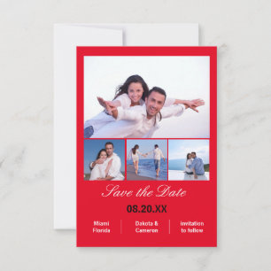 4 Photos Collage Vertical - 3x5 Red Save the Date