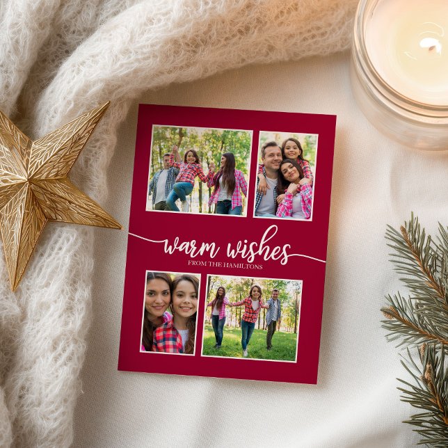 4 Photos Collage Warm Wishes Simple Christmas Postcard (Creator Uploaded)