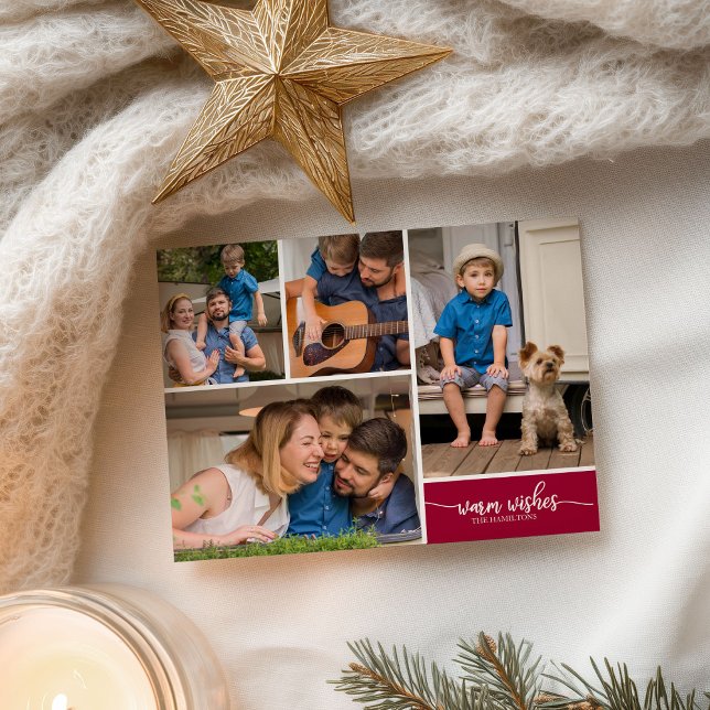 4 Photos Collage Warm Wishes Simple Christmas Postcard (Creator Uploaded)