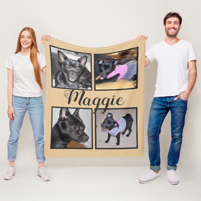 4 Photos Customisable | Beige Fleece Dog Blanket (In Situ)