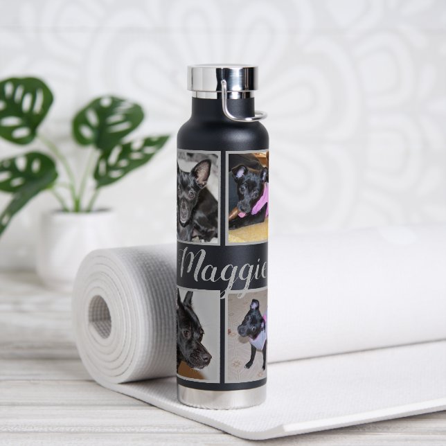 4 Photos Customisable | Black Water Bottle (Yoga)