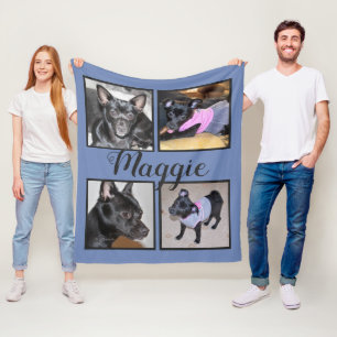 4 Photos Customisable   Blue Fleece Dog Blanket