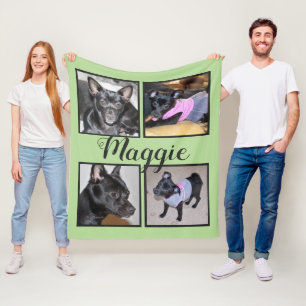 4 Photos Customisable Green Fleece Dog Blanket