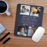 4 photos Father's Day Love you Daddy chalkboard Mouse Mat<br><div class="desc">Custom family photo grid collage mouse pad with white doodles and a personalised casual "Love you, Daddy, you're the best!" typography script over a dark midnight navy blue chalkboard background. It can be a cute personalised gift for your dad or grandpa on Father's Day, Grandparent's Day, birthday, Christmas or any...</div>