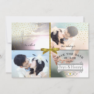 4 Photos Glamour Lights Gold Rain Save the Date