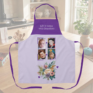 4 photos grandchildren floral purple apron