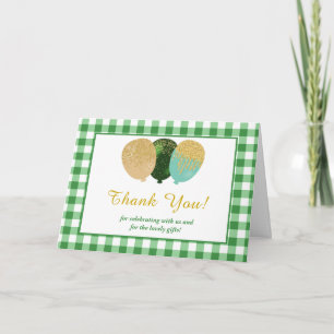 4 Photos Green Gingham Balloons Birthday  Thank You Card