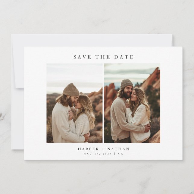 4 Photos Modern Boho Wedding QR Code Save The Date (Front)
