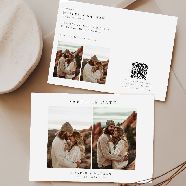 4 Photos Modern Boho Wedding QR Code Save The Date (Creator Uploaded)