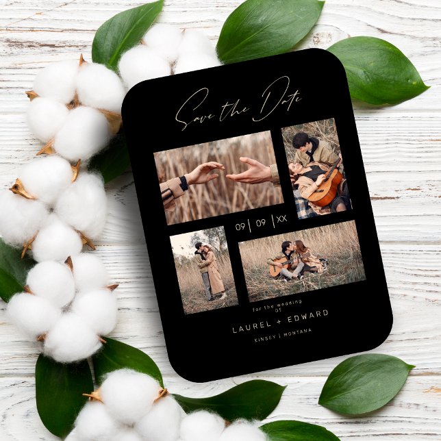 4 Photos Modern Collage Wedding Wimshical Script Magnet (Creator Uploaded)