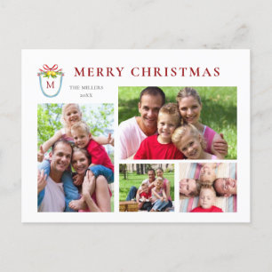 4 Photos Monogrammed Crest Christmas Holiday Postcard