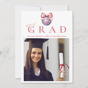 4 Photos Pink Bow Disco Ball Graduation Party Invitation