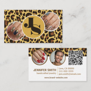 4 Photos QR Code Template Leopard Print Rockabilly Business Card