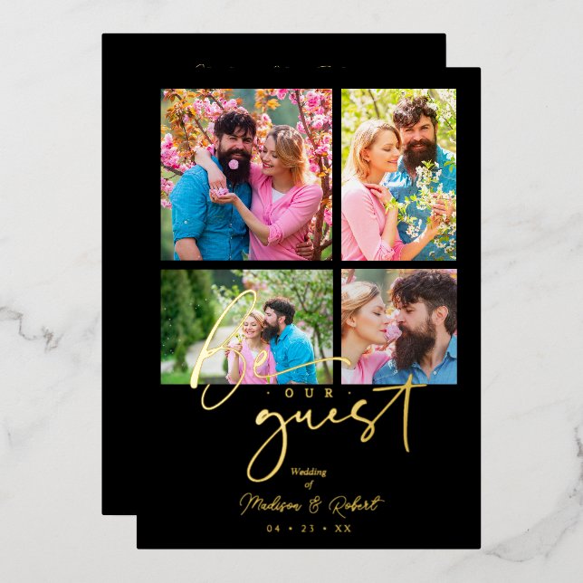 4 photos Real Golden Black Trendy Collage Wedding (Front/Back)