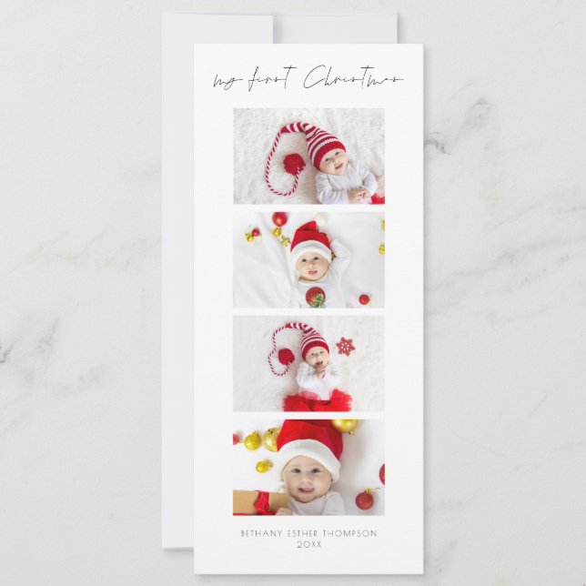 4 Photos Strip Baby First Christmas Holiday Card (Front)