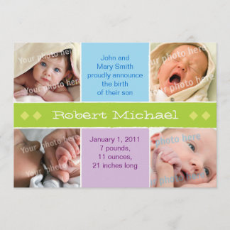 4 picture green birth announcment announcement