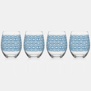 4 Piece Stemless Wine Glasses Bohemian Blues