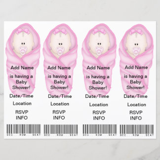 4  Pink Baby Shower Invitations - Bookmark Favours