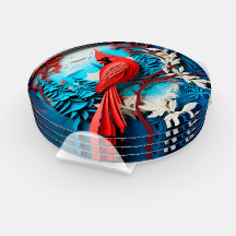 4 pk 3D Look Winter Cardinal Bird Acrylic