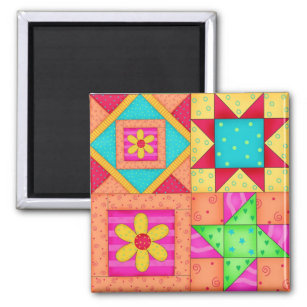4 Quilt Blocks Square Magnet