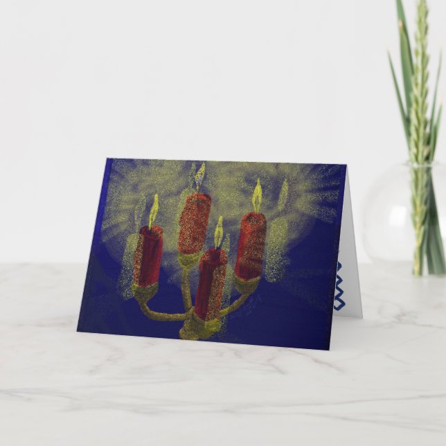 4 red candles art holiday card (Front)