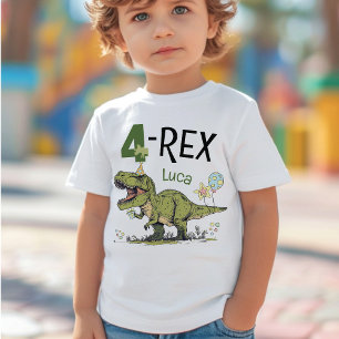 4-Rex Cute Dinosaur Theme 4th Birthday Party Name  Toddler T-Shirt