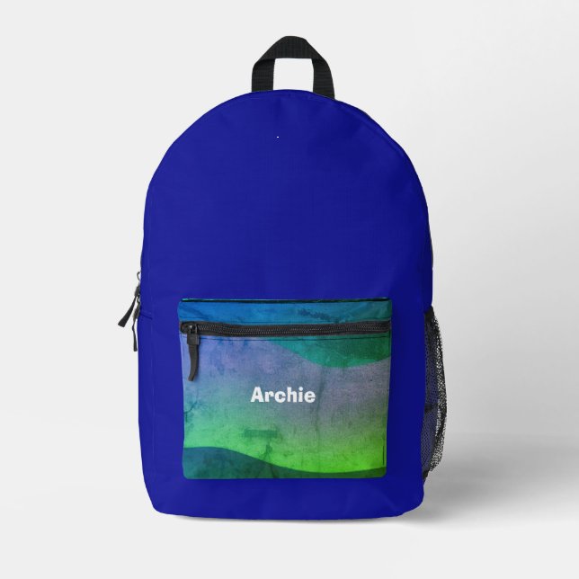 4 School College Varsity Travel Name Rustic Blue Printed Backpack (Front)