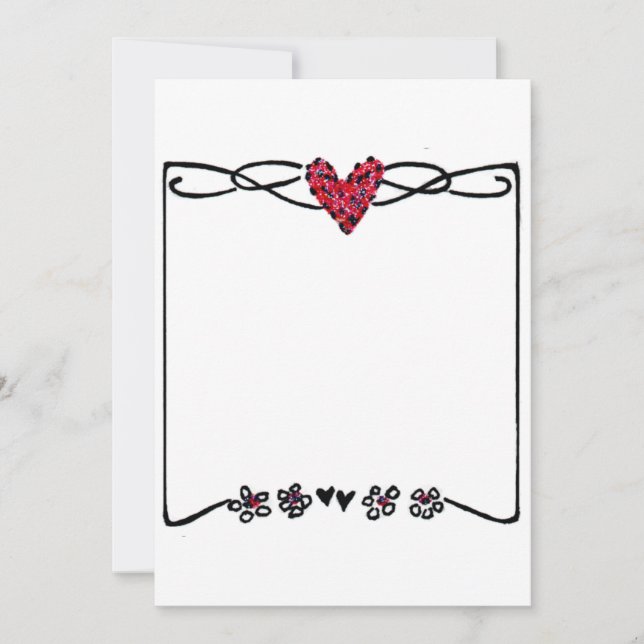4 side lines red heart thank you card (Front)