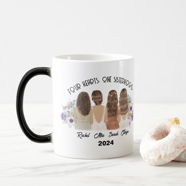 4 Sisters Connected by the Heart Sister Gifts Magic Mug (With Donut)