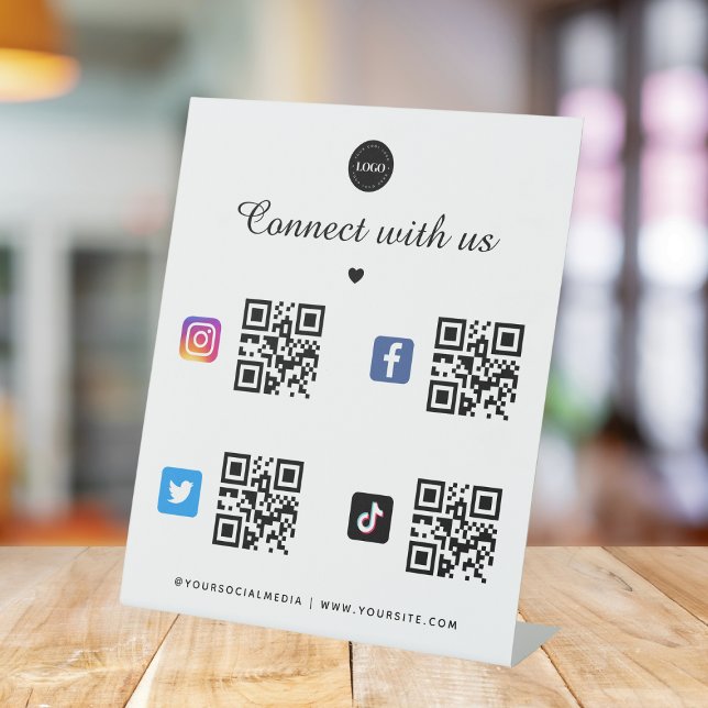 4 Social Media Qr Code Heart Logo TikTok Facebook Pedestal Sign (Creator Uploaded)