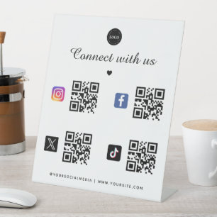 4 Social Media Qr Code Heart Logo TikTok Facebook Pedestal Sign