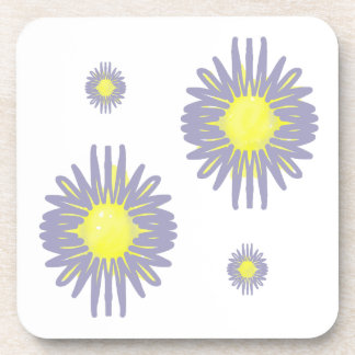4 Soft blue & yellow flowers on white background Coaster