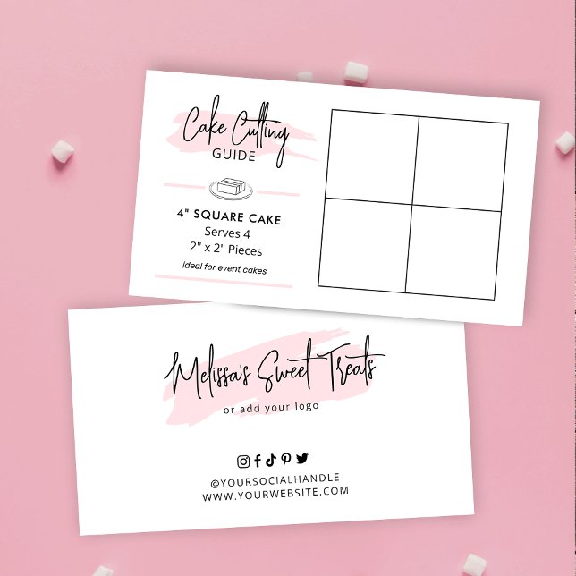 4" Square Cake Cutting Guide 2x2 Party Servings Enclosure Card (4 inch square cake cutting guide for party and event cakes)