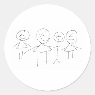 4 Stick Figures Classic Round Sticker