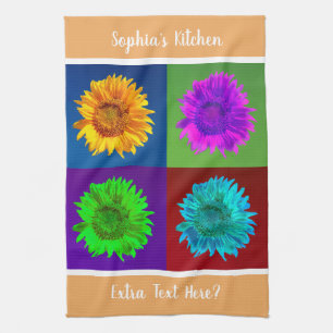 4 Sunflowers In 4 Colourful Squares Lt Org DIY Nam Tea Towel