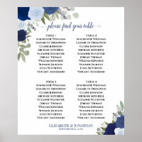 4 Table Blue Boho Floral Wedding Seating Chart