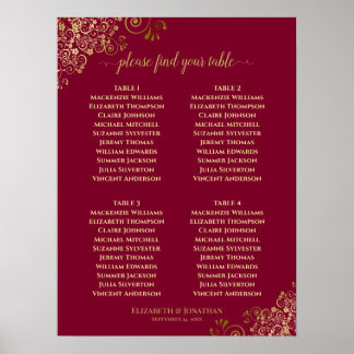 4 Table Elegant Gold & Burgundy Seating Chart