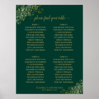 4 Table Emerald Green & Gold Wedding Seating Chart