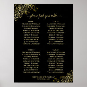 4 Table Gold Frills Wedding Seating Chart Black