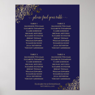 4 Table Lacy Gold Wedding Seating Chart Navy Blue
