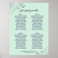4 Table Mint Green & Navy Wedding Seating Chart