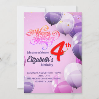 4 TH YEARS OLD GIRLS BIRTHDAY INVITATION
