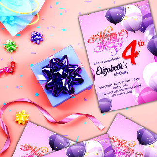 4 TH YEARS OLD GIRLS BIRTHDAY INVITATION POSTCARD