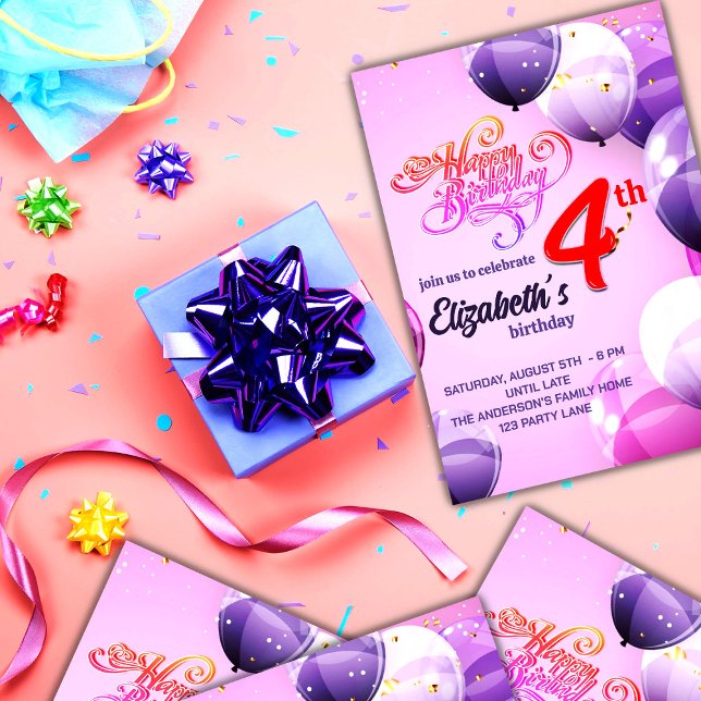 4 TH YEARS OLD GIRLS BIRTHDAY INVITATION POSTCARD (Creator Uploaded)