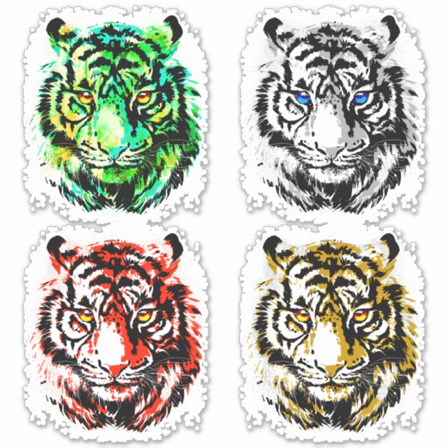 4 Tiger heads sticker - Tiger stickers (Front)