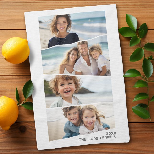 4 Uneven Photo Collage - Funky Quadrilateral Art Tea Towel (Personalized kitchen towel with 4 photos)