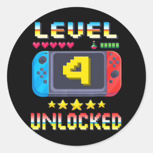 4 Unlocked 4th Birthday Shirt Video Game 4 Year Ol Classic Round Sticker