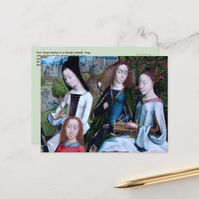 4 Virgin Martyrs in a Garden (detail; M 070) Postcard (Front/Back In Situ)