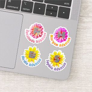 4 Waterproof Floral Monogrammed Name Stickers
